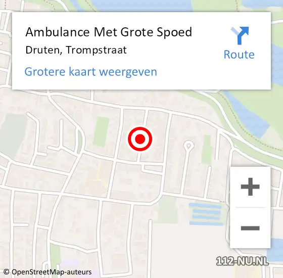 Locatie op kaart van de 112 melding: Ambulance Met Grote Spoed Naar Druten, Trompstraat op 24 mei 2021 12:55
