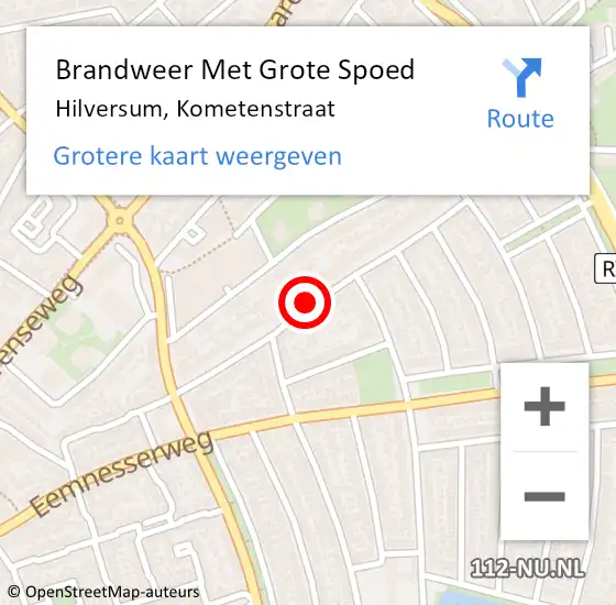 Locatie op kaart van de 112 melding: Brandweer Met Grote Spoed Naar Hilversum, Kometenstraat op 24 mei 2021 16:01