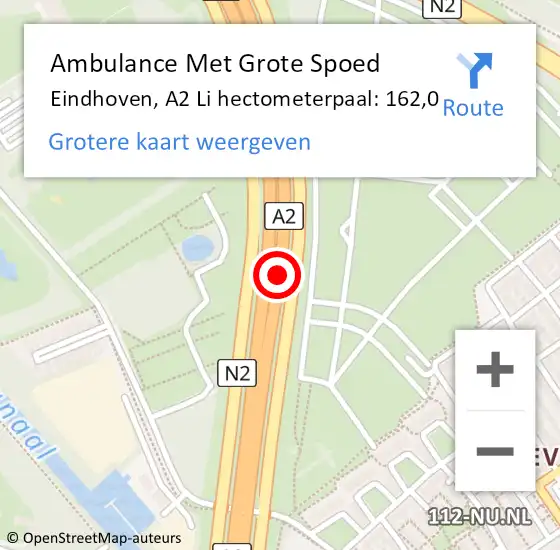 Locatie op kaart van de 112 melding: Ambulance Met Grote Spoed Naar Eindhoven, A2 Li hectometerpaal: 162,0 op 25 mei 2021 11:49
