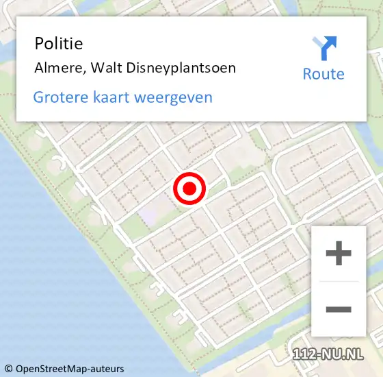 Locatie op kaart van de 112 melding: Politie Almere, Walt Disneyplantsoen op 25 mei 2021 16:29