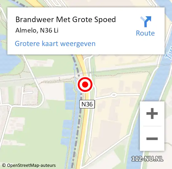 Locatie op kaart van de 112 melding: Brandweer Met Grote Spoed Naar Almelo, N36 op 25 mei 2021 17:02