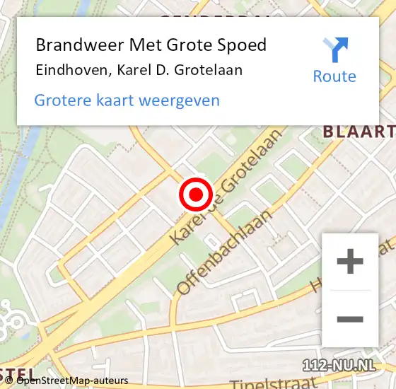 Locatie op kaart van de 112 melding: Brandweer Met Grote Spoed Naar Eindhoven, Karel D. Grotelaan op 26 mei 2021 02:04
