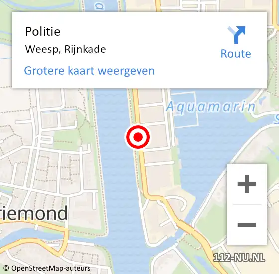 Locatie op kaart van de 112 melding: Politie Weesp, Rijnkade op 26 mei 2021 14:27
