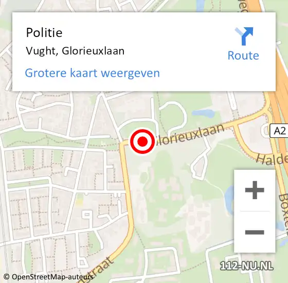 Locatie op kaart van de 112 melding: Politie Vught, Glorieuxlaan op 26 mei 2021 20:50