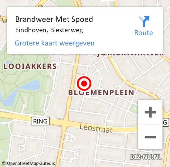 Locatie op kaart van de 112 melding: Brandweer Met Spoed Naar Eindhoven, Biesterweg op 27 mei 2021 00:54