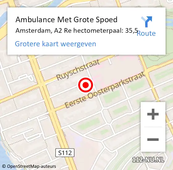 Locatie op kaart van de 112 melding: Ambulance Met Grote Spoed Naar Amsterdam, A2 Re hectometerpaal: 35,5 op 28 mei 2021 12:55