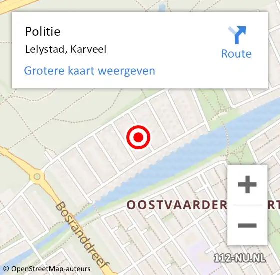 Locatie op kaart van de 112 melding: Politie Lelystad, Karveel op 28 mei 2021 14:42
