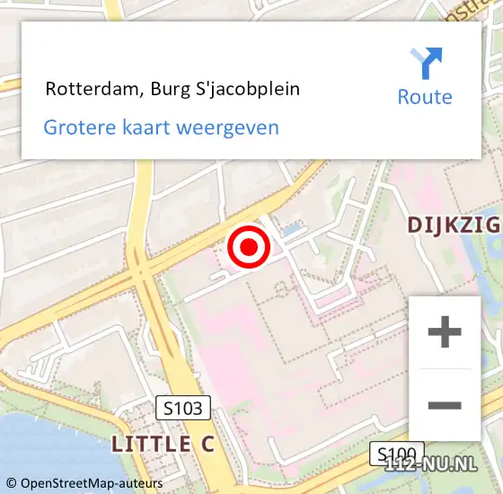 Locatie op kaart van de 112 melding:  Rotterdam, Burg S'jacobplein op 28 mei 2021 14:56