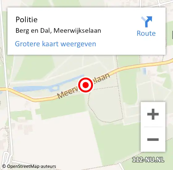Locatie op kaart van de 112 melding: Politie Berg en Dal, Meerwijkselaan op 28 mei 2021 16:02