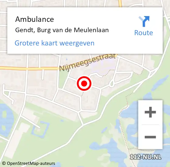 Locatie op kaart van de 112 melding: Ambulance Gendt, Burg van de Meulenlaan op 28 mei 2021 23:09