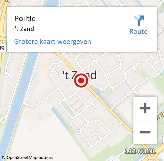 Locatie op kaart van de 112 melding: Politie 't Zand op 29 mei 2021 00:44