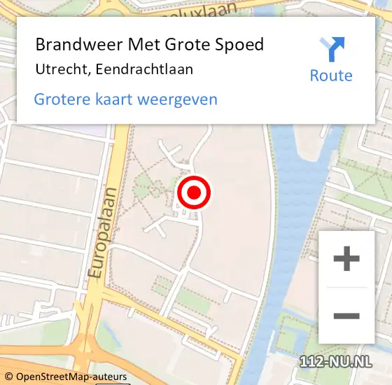 Locatie op kaart van de 112 melding: Brandweer Met Grote Spoed Naar Utrecht, Eendrachtlaan op 29 mei 2021 12:25