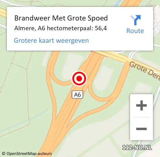Locatie op kaart van de 112 melding: Brandweer Met Grote Spoed Naar Almere, A6 hectometerpaal: 56,4 op 29 mei 2021 14:10