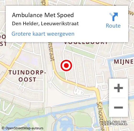 Locatie op kaart van de 112 melding: Ambulance Met Spoed Naar Den Helder, Leeuwerikstraat op 29 mei 2021 15:06