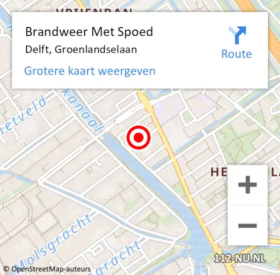 Locatie op kaart van de 112 melding: Brandweer Met Spoed Naar Delft, Groenlandselaan op 29 mei 2021 16:50