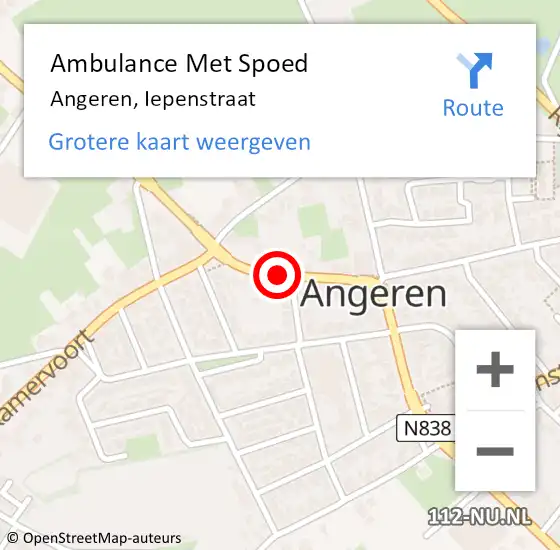 Locatie op kaart van de 112 melding: Ambulance Met Spoed Naar Angeren, Iepenstraat op 29 mei 2021 21:22