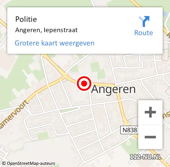 Locatie op kaart van de 112 melding: Politie Angeren, Iepenstraat op 29 mei 2021 21:24