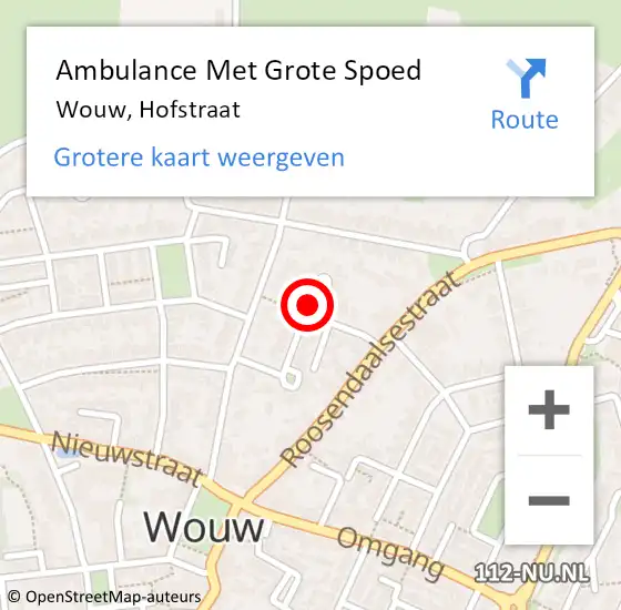 Locatie op kaart van de 112 melding: Ambulance Met Grote Spoed Naar Wouw, Hofstraat op 30 mei 2021 00:15