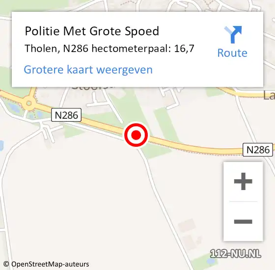 Locatie op kaart van de 112 melding: Politie Met Grote Spoed Naar Tholen, N286 hectometerpaal: 16,7 op 30 mei 2021 09:09