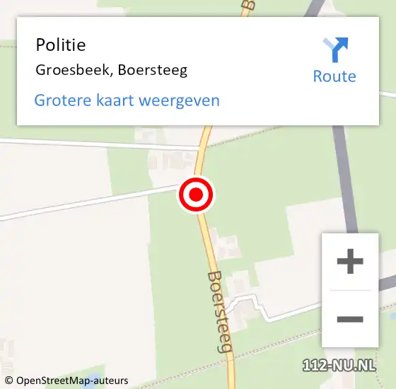 Locatie op kaart van de 112 melding: Politie Groesbeek, Boersteeg op 30 mei 2021 12:56