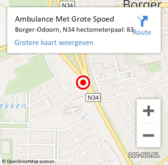Locatie op kaart van de 112 melding: Ambulance Met Grote Spoed Naar Borger-Odoorn, N34 hectometerpaal: 83 op 30 mei 2021 21:07
