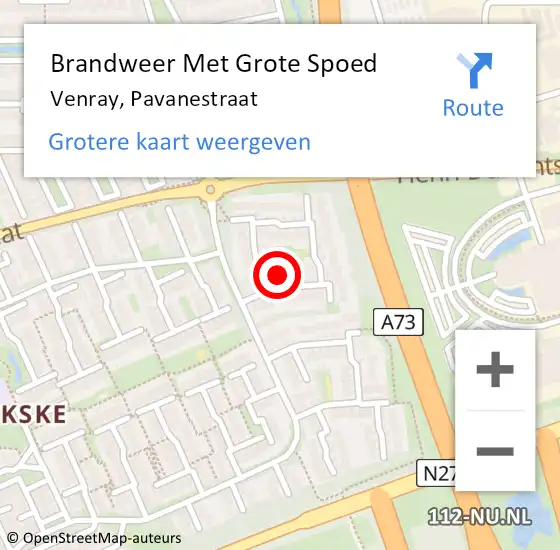 Locatie op kaart van de 112 melding: Brandweer Met Grote Spoed Naar Venray, Pavanestraat op 31 mei 2021 03:21
