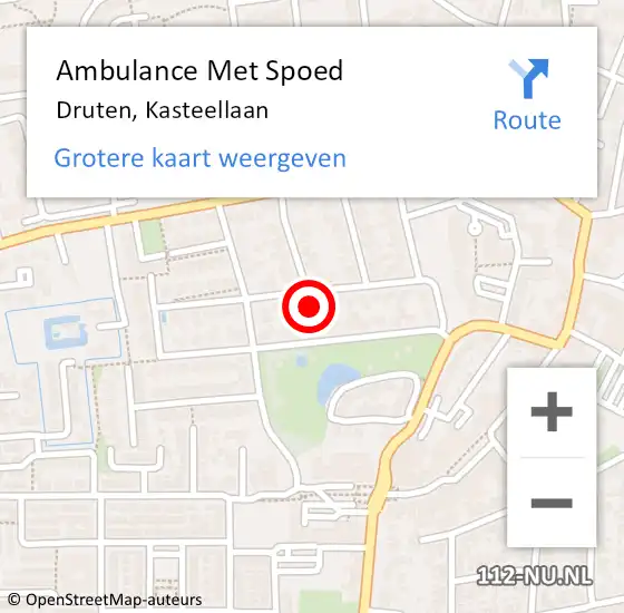 Locatie op kaart van de 112 melding: Ambulance Met Spoed Naar Druten, Kasteellaan op 31 mei 2021 13:05