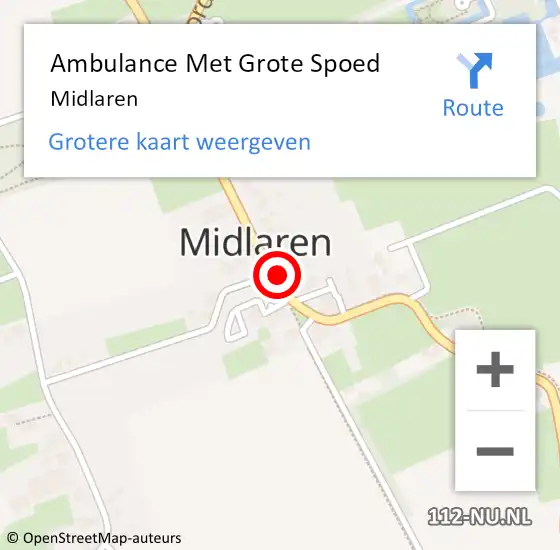 Locatie op kaart van de 112 melding: Ambulance Met Grote Spoed Naar Midlaren op 31 mei 2021 15:19