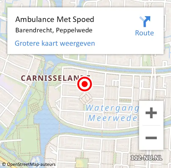 Locatie op kaart van de 112 melding: Ambulance Met Spoed Naar Barendrecht, Peppelwede op 31 mei 2021 23:01
