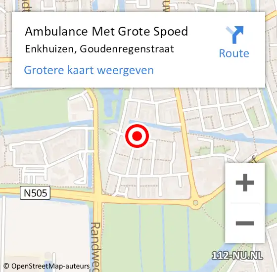 Locatie op kaart van de 112 melding: Ambulance Met Grote Spoed Naar Enkhuizen, Goudenregenstraat op 1 juni 2021 08:07