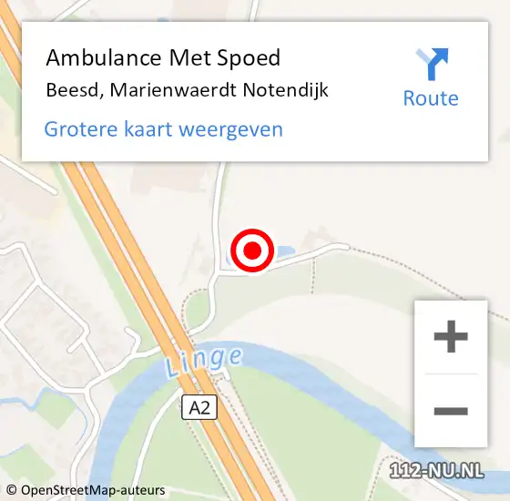 Locatie op kaart van de 112 melding: Ambulance Met Spoed Naar Beesd, Marienwaerdt Notendijk op 1 juni 2021 16:34