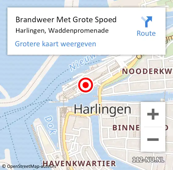 Locatie op kaart van de 112 melding: Brandweer Met Grote Spoed Naar Harlingen, Waddenpromenade op 1 juni 2021 18:45