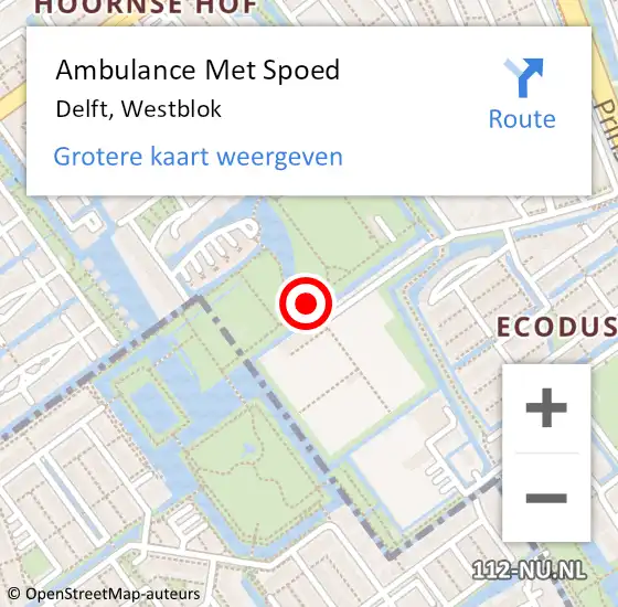 Locatie op kaart van de 112 melding: Ambulance Met Spoed Naar Delft, Westblok op 1 juni 2021 18:47