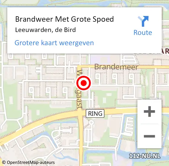 Locatie op kaart van de 112 melding: Brandweer Met Grote Spoed Naar Leeuwarden, de Bird op 1 juni 2021 19:37
