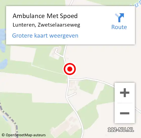 Locatie op kaart van de 112 melding: Ambulance Met Spoed Naar Lunteren, Zwetselaarseweg op 1 juni 2021 21:32