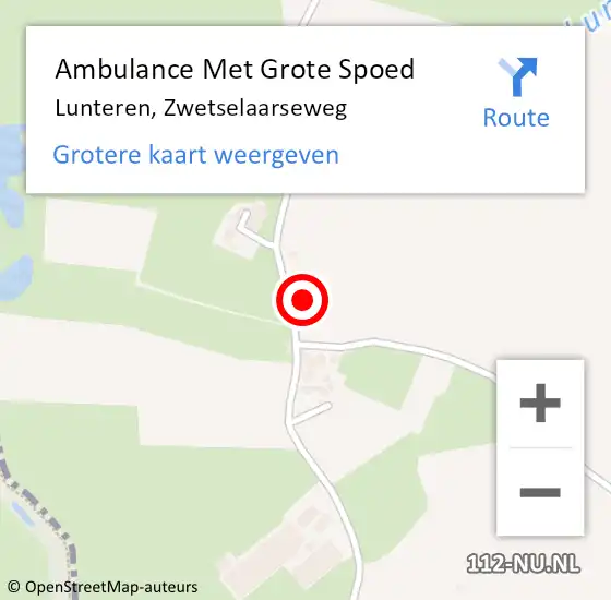 Locatie op kaart van de 112 melding: Ambulance Met Grote Spoed Naar Lunteren, Zwetselaarseweg op 1 juni 2021 21:35
