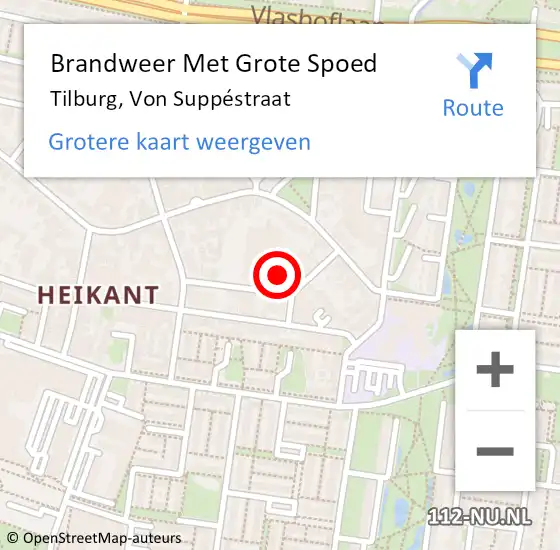 Locatie op kaart van de 112 melding: Brandweer Met Grote Spoed Naar Tilburg, Von Suppéstraat op 1 juni 2021 22:42