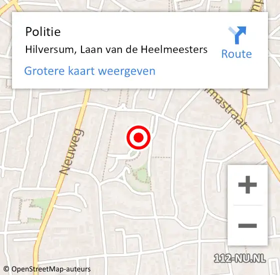 Locatie op kaart van de 112 melding: Politie Hilversum, Laan van de Heelmeesters op 2 juni 2021 07:54
