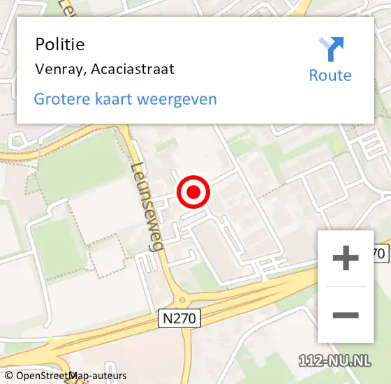 Locatie op kaart van de 112 melding: Politie Venray, Acaciastraat op 2 juni 2021 14:06