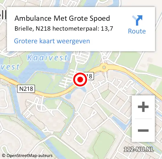 Locatie op kaart van de 112 melding: Ambulance Met Grote Spoed Naar Brielle, N218 hectometerpaal: 13,7 op 2 juni 2021 14:24