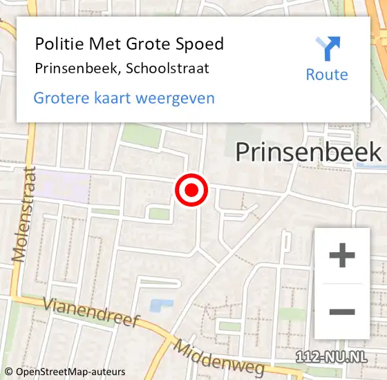 Locatie op kaart van de 112 melding: Politie Met Grote Spoed Naar Prinsenbeek, Schoolstraat op 2 juni 2021 16:33