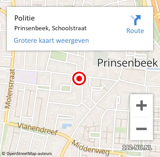 Locatie op kaart van de 112 melding: Politie Prinsenbeek, Schoolstraat op 2 juni 2021 16:33