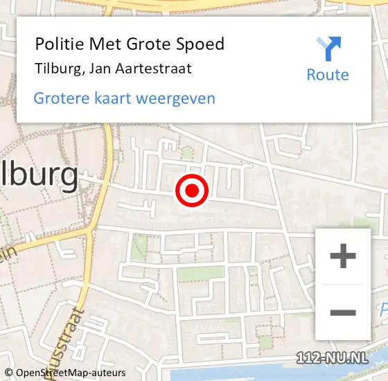 Locatie op kaart van de 112 melding: Politie Met Grote Spoed Naar Tilburg, Jan Aartestraat op 2 juni 2021 22:43