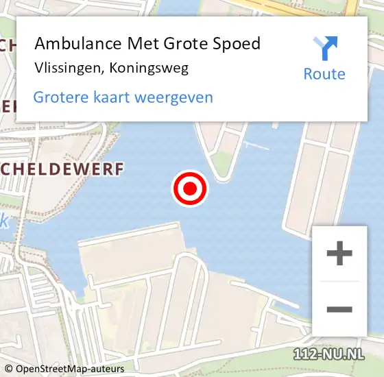 Locatie op kaart van de 112 melding: Ambulance Met Grote Spoed Naar Vlissingen, Koningsweg op 3 juni 2021 00:30
