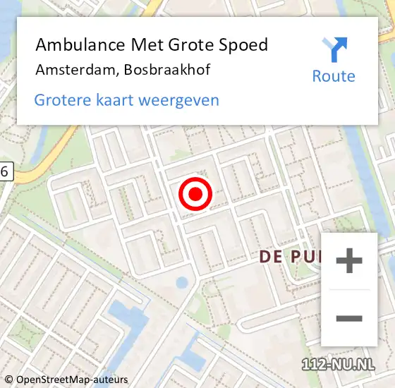 Locatie op kaart van de 112 melding: Ambulance Met Grote Spoed Naar Amsterdam, Bosbraakhof op 3 juni 2021 02:25