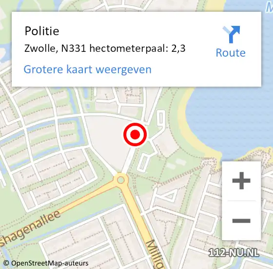 Locatie op kaart van de 112 melding: Politie Zwolle, N331 hectometerpaal: 2,3 op 3 juni 2021 06:23