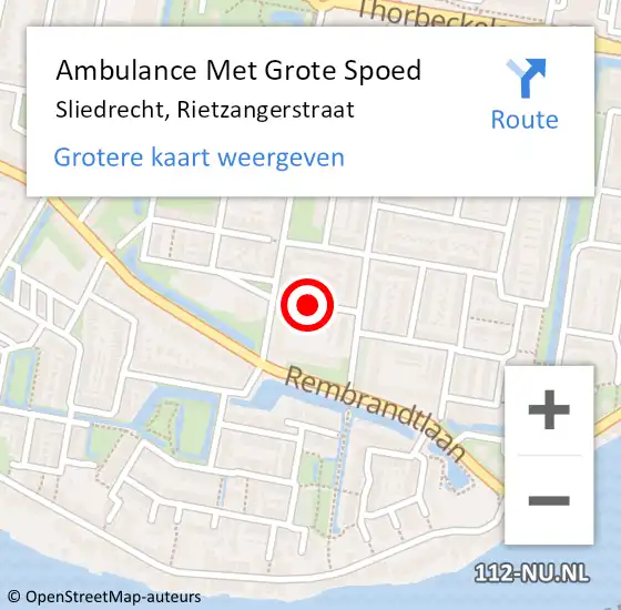 Locatie op kaart van de 112 melding: Ambulance Met Grote Spoed Naar Sliedrecht, Rietzangerstraat op 3 juni 2021 12:47
