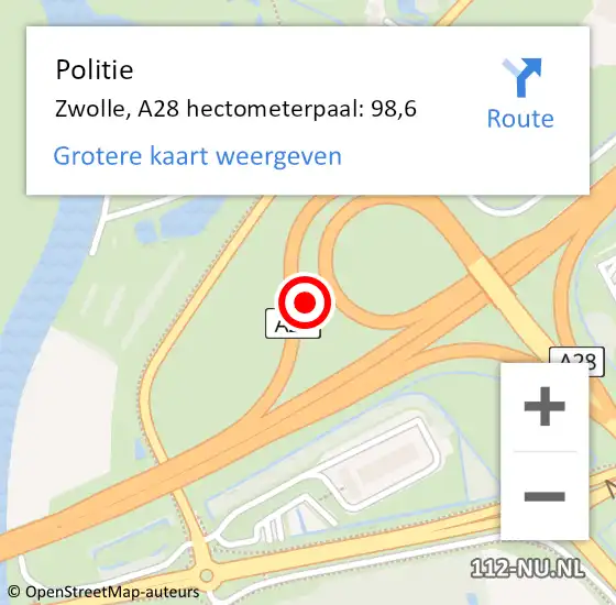 Locatie op kaart van de 112 melding: Politie Zwolle, A28 hectometerpaal: 98,6 op 3 juni 2021 14:17