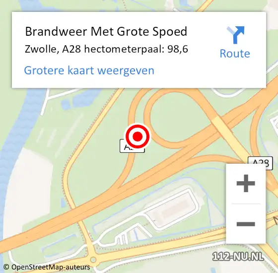 Locatie op kaart van de 112 melding: Brandweer Met Grote Spoed Naar Zwolle, A28 hectometerpaal: 98,6 op 3 juni 2021 14:18