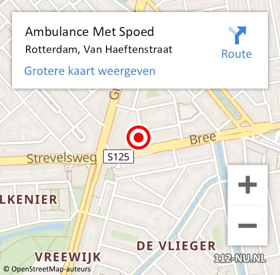 Locatie op kaart van de 112 melding: Ambulance Met Spoed Naar Rotterdam, Van Haeftenstraat op 4 juni 2021 18:21